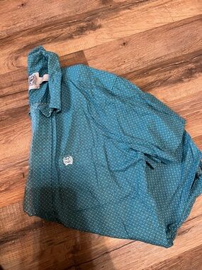 Cinch Teal Geometric Button-Down Shirt